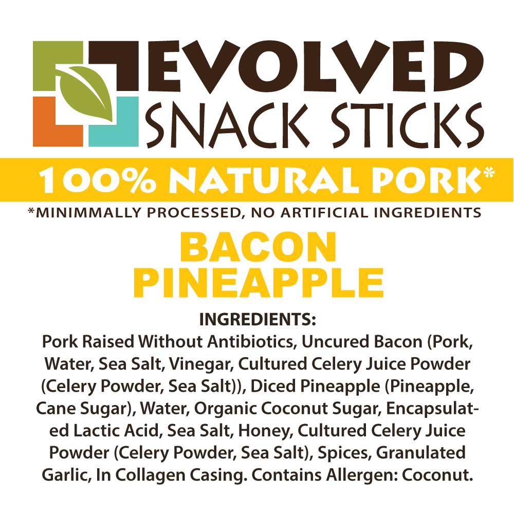Uncured Bacon & Pineapple All-Natural Pork Snack Sticks - 8 grams protein