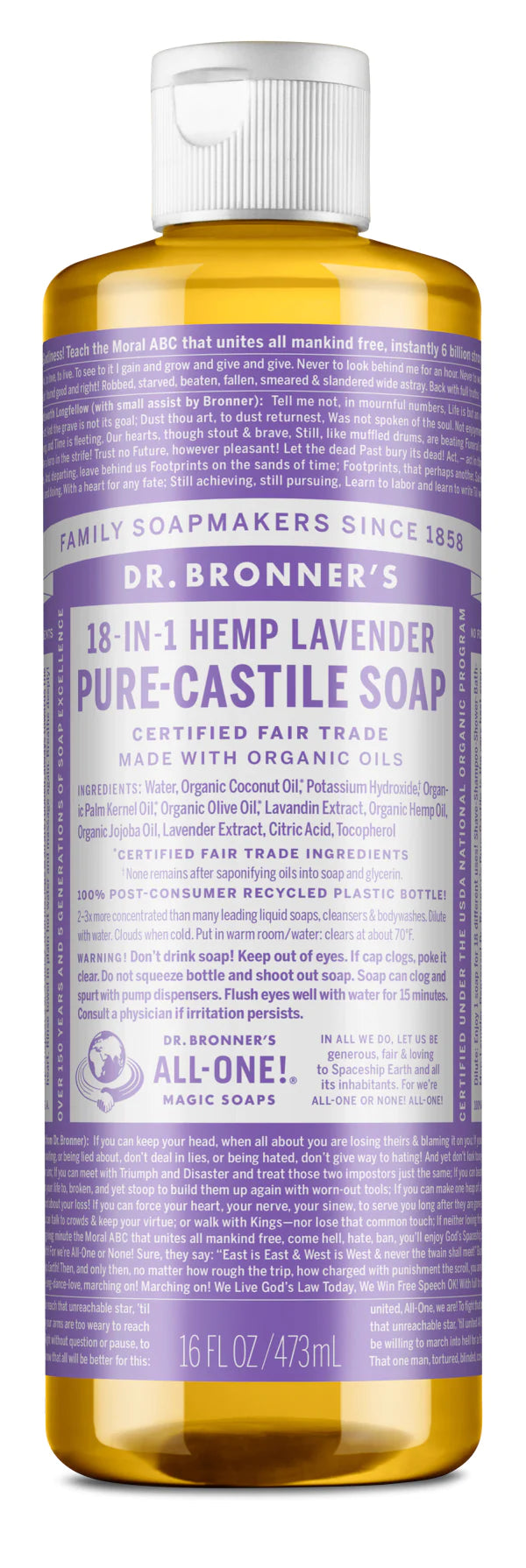 Dr. Bronner's Pure Castille Liquid Soap - Travel and Full Size