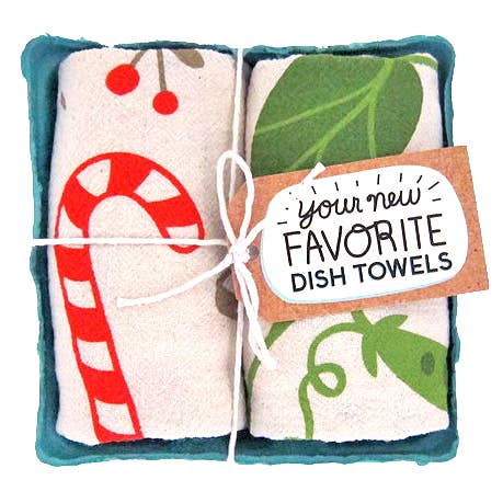HAPPY HOLIDAYS (Peas, Seasons Eatings) - Tea Towel Set of 2