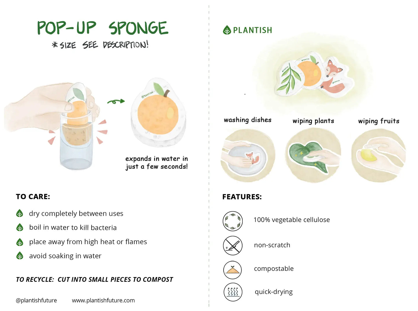 Pop-up Sponge - 100% Vegetable Cellulose - Lemon, Eucalyptus, or Fox