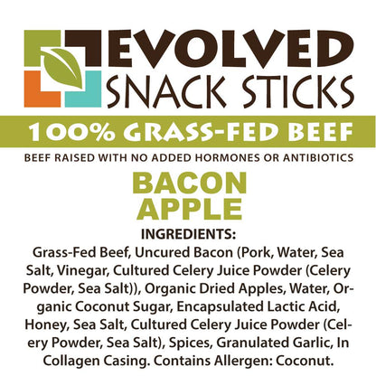 Uncured Bacon & Apple Grass-Fed Beef Snack Sticks - 8 grams protein