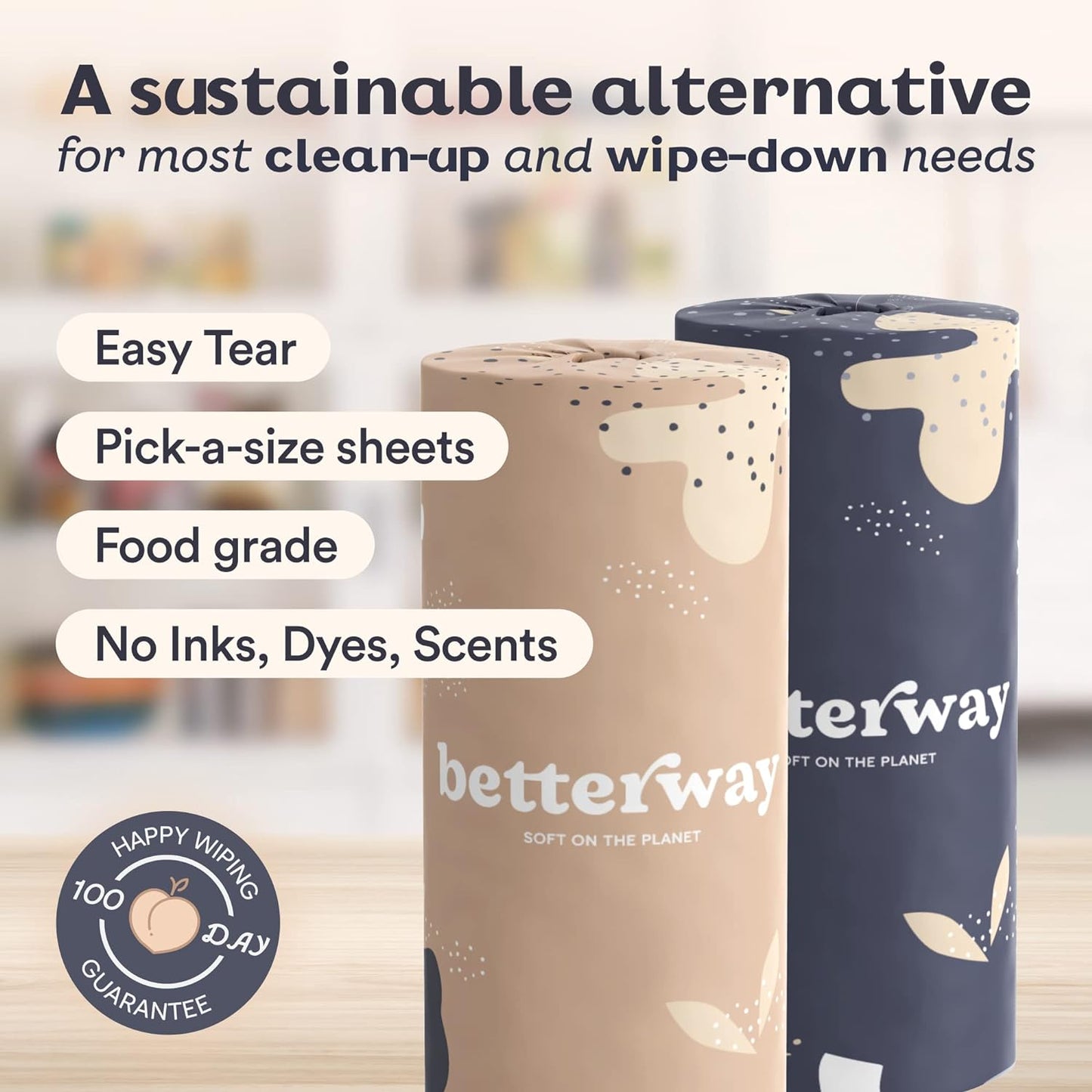 Eco-Friendly Tree-Free Bamboo Paper Towels (8 Rolls) by Betterway