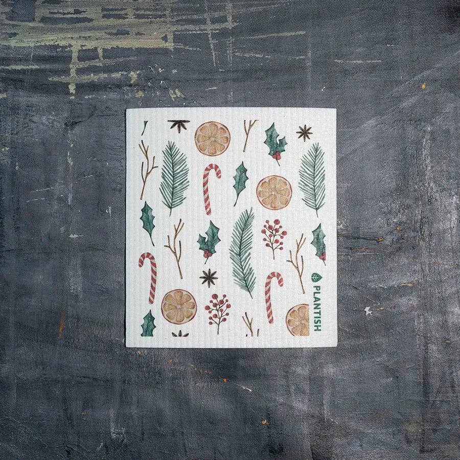 Reusable Swedish Sponge Cloths - Holly Jolly Christmas Print