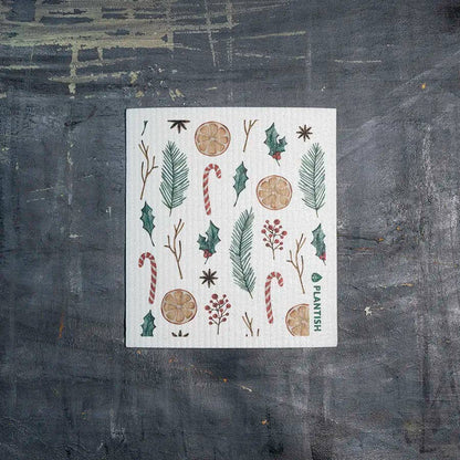 Reusable Swedish Sponge Cloths - Holly Jolly Christmas Print
