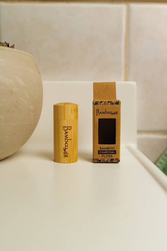 Bamboo Charcoal Floss w/ Bamboo Refillable Dispenser