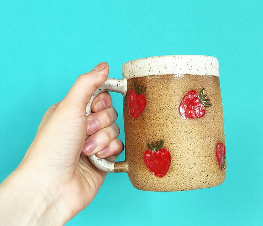 Strawberry Stamped Mug: 16 oz by Osso Ceramics