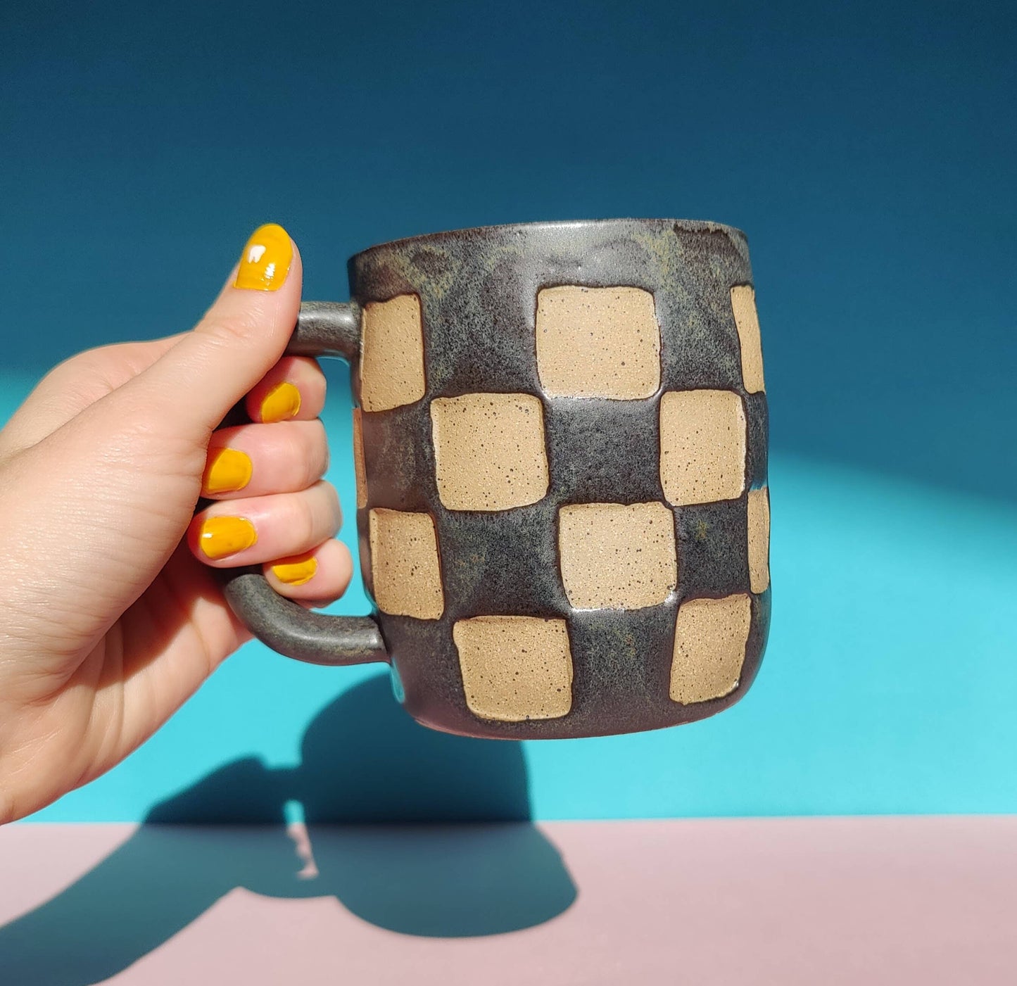Checkerboard Mug in Matte Black: 12 oz by Osso Ceramics