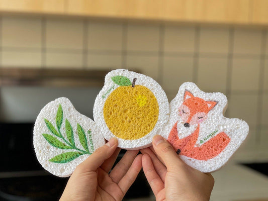 Pop-up Sponge - 100% Vegetable Cellulose - Lemon, Eucalyptus, or Fox