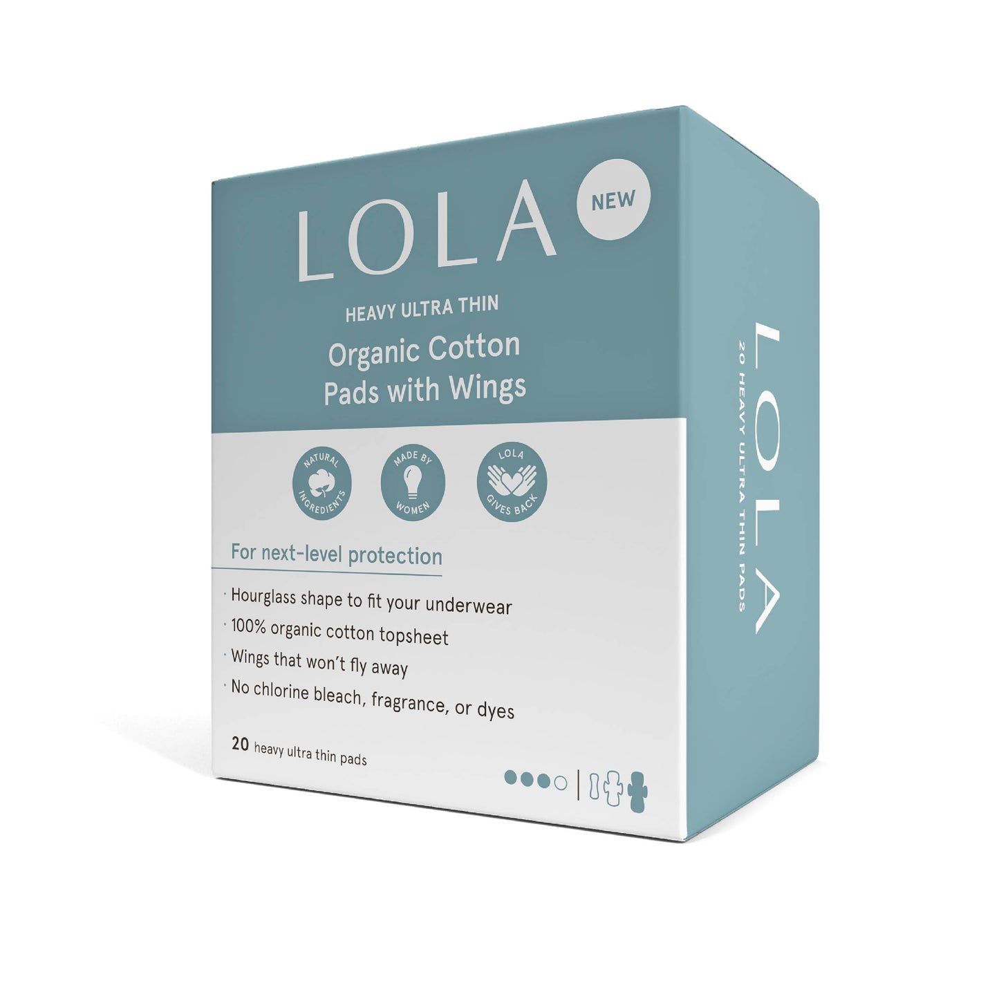 20ct Ultra Thin Organic Cotton Pads w/ Wings - Heavy - by Lola