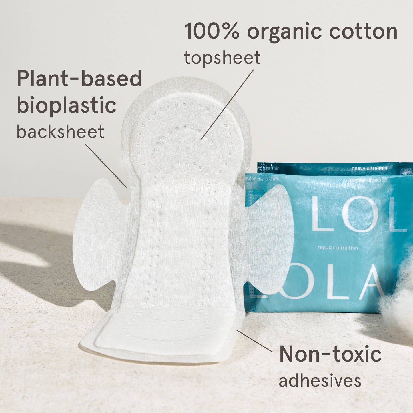 20ct Ultra Thin Organic Cotton Pads w/ Wings - Heavy - by Lola