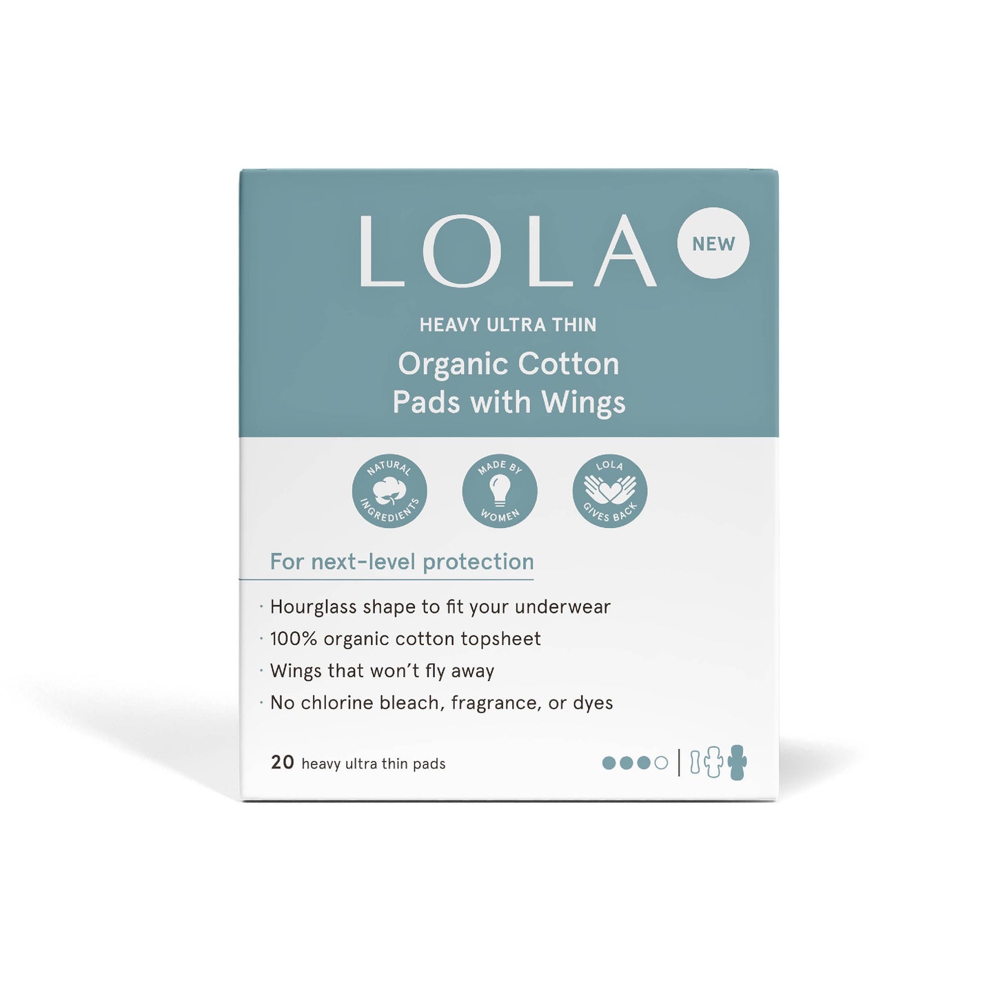 20ct Ultra Thin Organic Cotton Pads w/ Wings - Heavy - by Lola