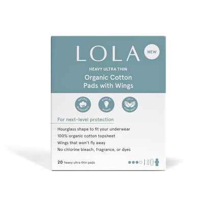 20ct Ultra Thin Organic Cotton Pads w/ Wings - Heavy - by Lola