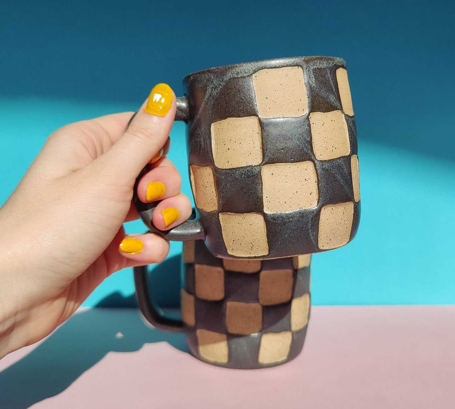 Checkerboard Mug in Matte Black: 12 oz by Osso Ceramics