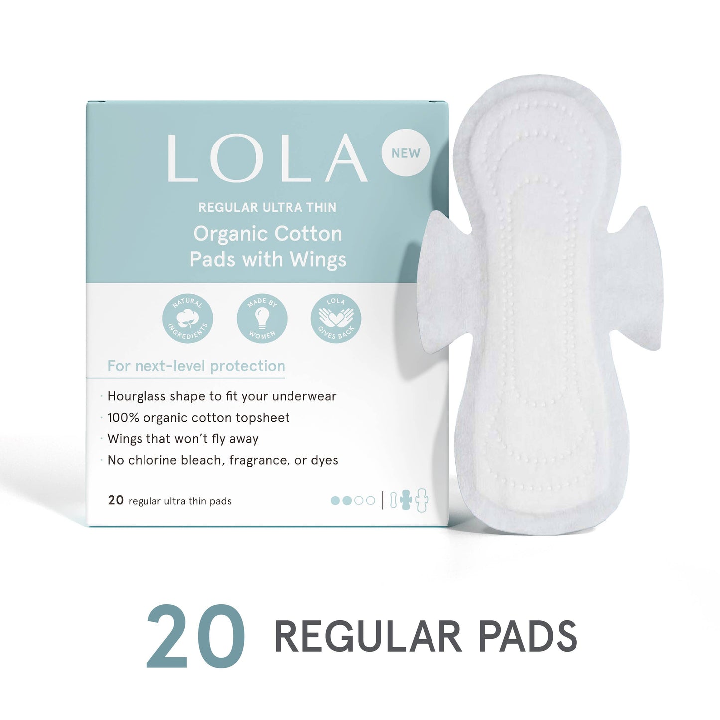 20ct Ultra Thin Organic Cotton Pads w/ Wings - Regular - by Lola